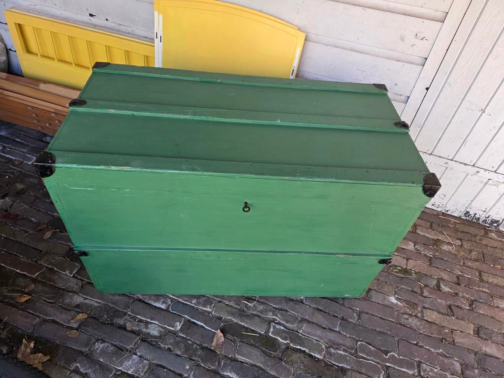 Vintage groene hutkoffer - opbergkist, Huis en Inrichting, Woonaccessoires | Kisten, Gebruikt, 100 tot 150 cm, Minder dan 50 cm