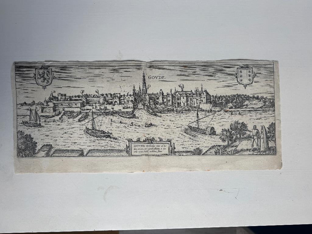 Gouda - Braun Hogenberg Jansonius 16e eeuw - P0870-02, Antiek en Kunst, Kunst | Etsen en Gravures, Ophalen of Verzenden, Ets, 1600 - 1699
