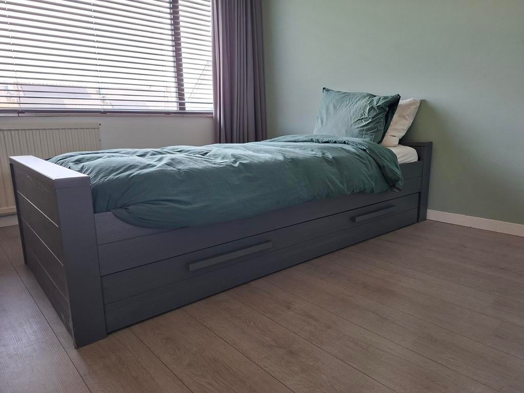 Woood Dennis bed grijs met opberglade, 85 tot 100 cm, Gebruikt, 180 cm of meer, Ophalen