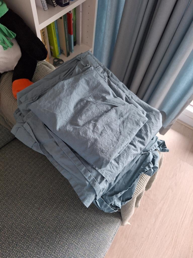 HEMA-dekbedovertrek katoen percal blauw 140x200/220 (2 x), Huis en Inrichting, Slaapkamer | Beddengoed, Ophalen, Eenpersoons, Blauw