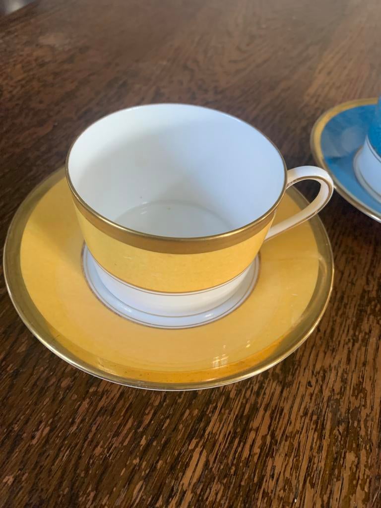 2 prachtige Coalport kop en schotels - geel en blauw, Antiek en Kunst, Ophalen