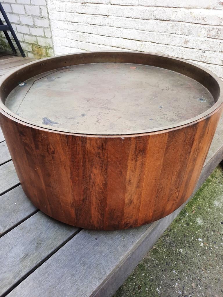 Ronde salontafel met messing blad, Ophalen, Gebruikt, 50 tot 100 cm, Rond