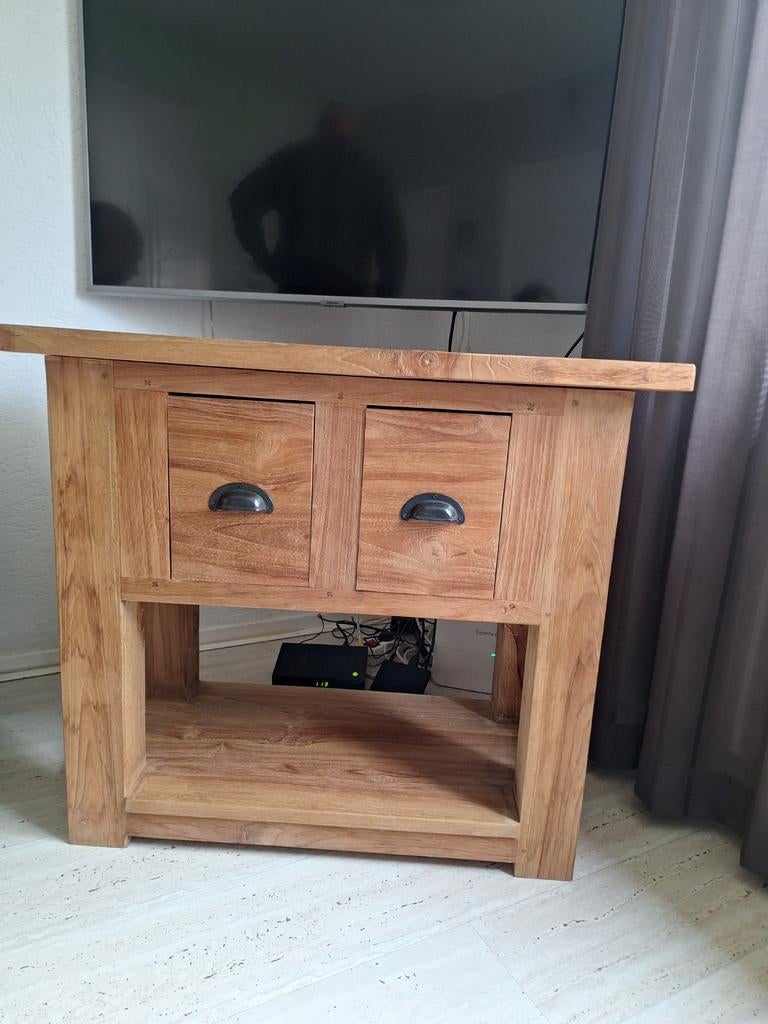 Mooi TV kastje teake massief, Huis en Inrichting, 50 tot 100 cm, Teakhout, Ophalen of Verzenden, Zo goed als nieuw