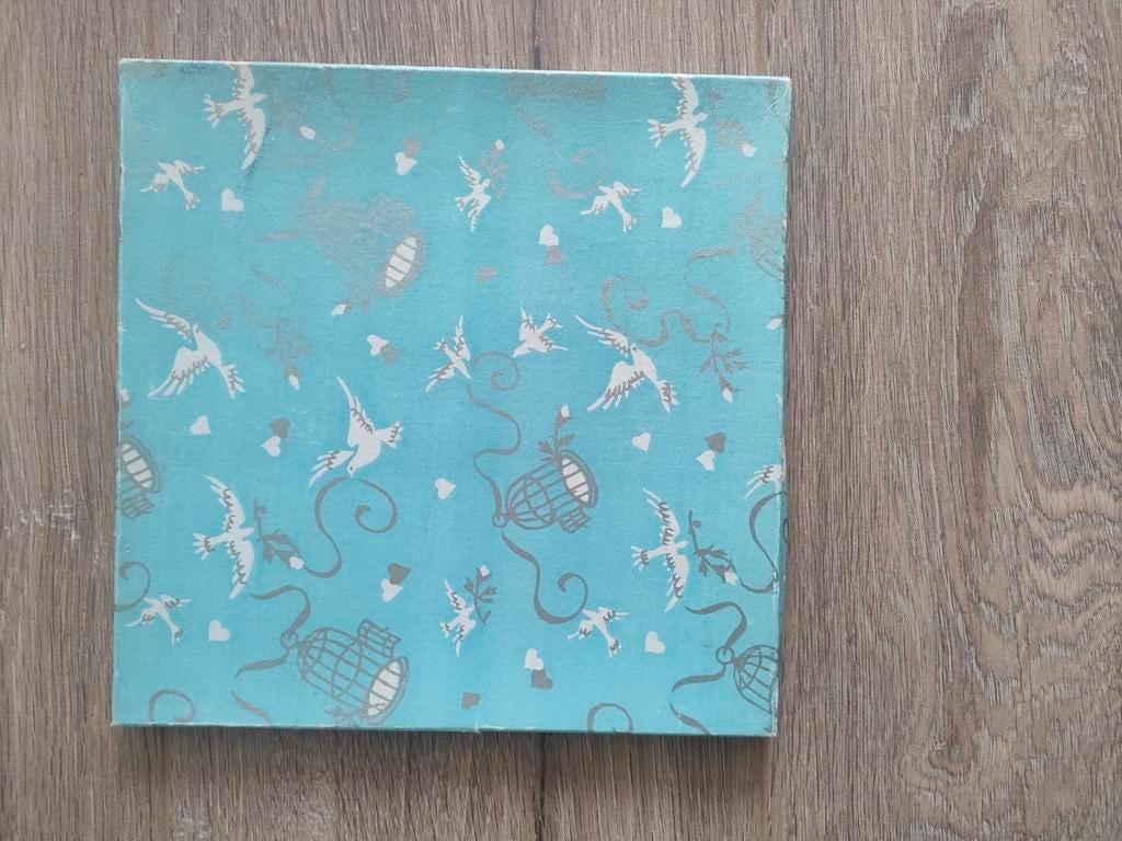 Vintage katoenen wit blauw geborduurde zakdoeken in doosje., Ophalen of Verzenden