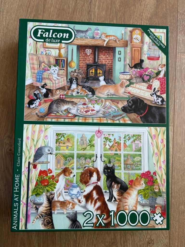 2 Falcon puzzels met huisdieren 1000, Hobby en Vrije tijd, Denksport en Puzzels, Zo goed als nieuw, Legpuzzel, 500 t/m 1500 stukjes