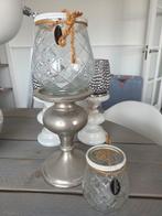 Riverdale zilveren kandelaar met glazen windlicht, Ophalen of Verzenden, Glas