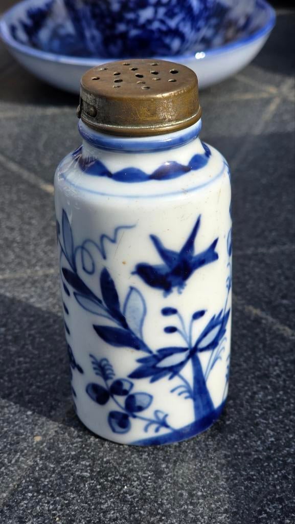 Antiek Delftsblauw Zoutvaatje met Messing Dop, Ophalen of Verzenden