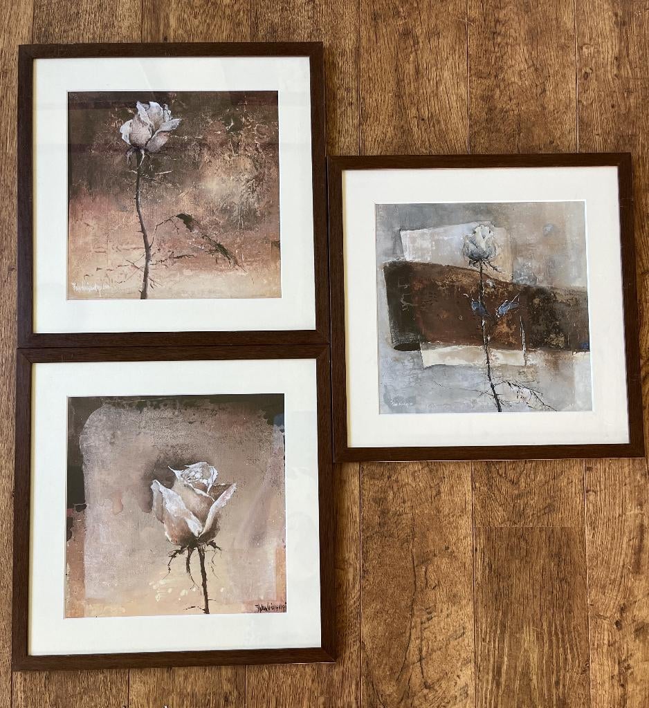 Drie luik "Witte Roos", Huis en Inrichting, Woonaccessoires | Wanddecoraties, Ophalen, Gebruikt, Schilderij, Hout