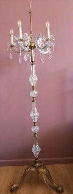 Prachtige messing en kristallen vloerlamp, Boheems, Ophalen, Gebruikt, Boheems, Hollywood Regency, 100 tot 150 cm