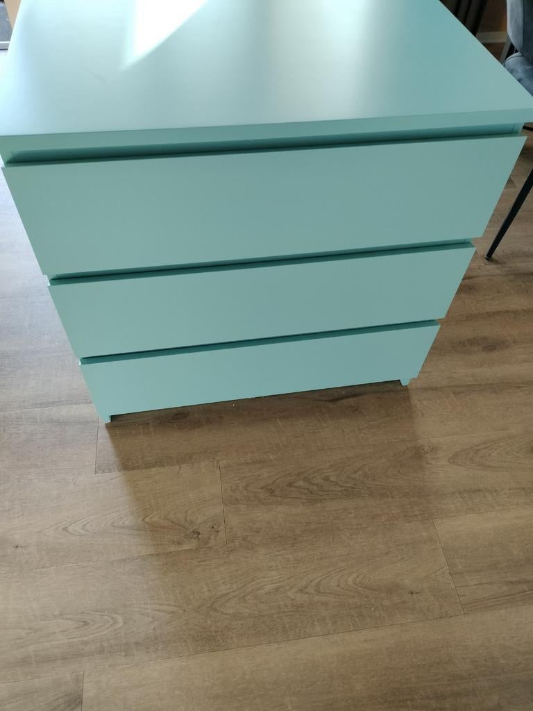 Twee Ikea Malm ladekasten blauw 80x78x48 cm, 3 laden, Huis en Inrichting, Kasten | Ladekasten, Ophalen, Gebruikt, 50 tot 100 cm