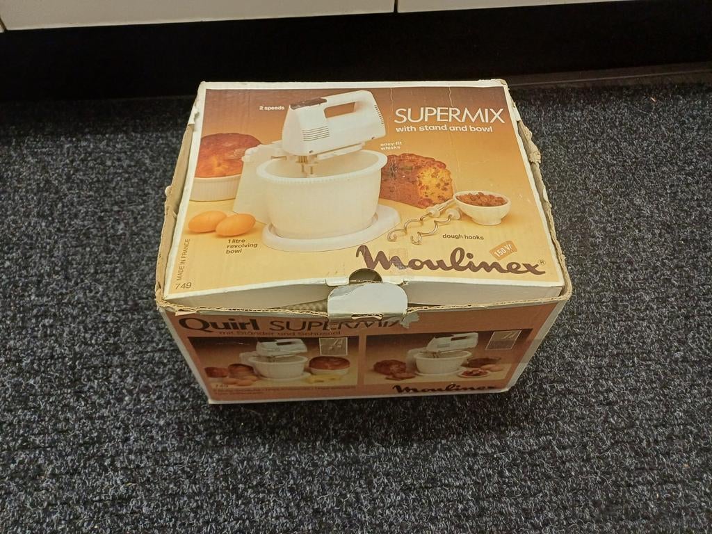 Vintage Moulinex Quirl Supermix Mixer met Standaard en Kom, 1 tot 2 liter, Ophalen of Verzenden, Gebruikt, 2 snelheden