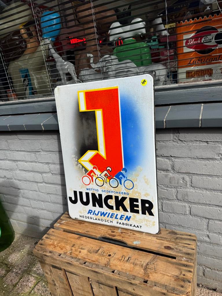 Vintage Juncker Rijwielen Emaille Reclamebord, Ophalen
