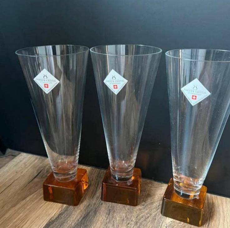 3 Sarner Cristal Prisma Champagne glazen Cube Base, Ophalen of Verzenden, Zo goed als nieuw, Bierglas