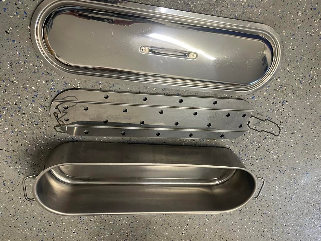 RVS vispan met rooster en deksel, Huis en Inrichting, Keuken | Potten en Pannen, Ophalen of Verzenden, Gebruikt, Rvs, Kookpan of Snelkookpan