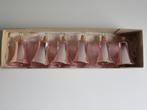 6 Vintage koud roze babyroze kerstklokjes van glas, Ophalen of Verzenden, Gebruikt
