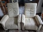 2 Crèmekleurige Leren Relaxfauteuils, Huis en Inrichting, Ophalen, Gebruikt, Twee, Wit