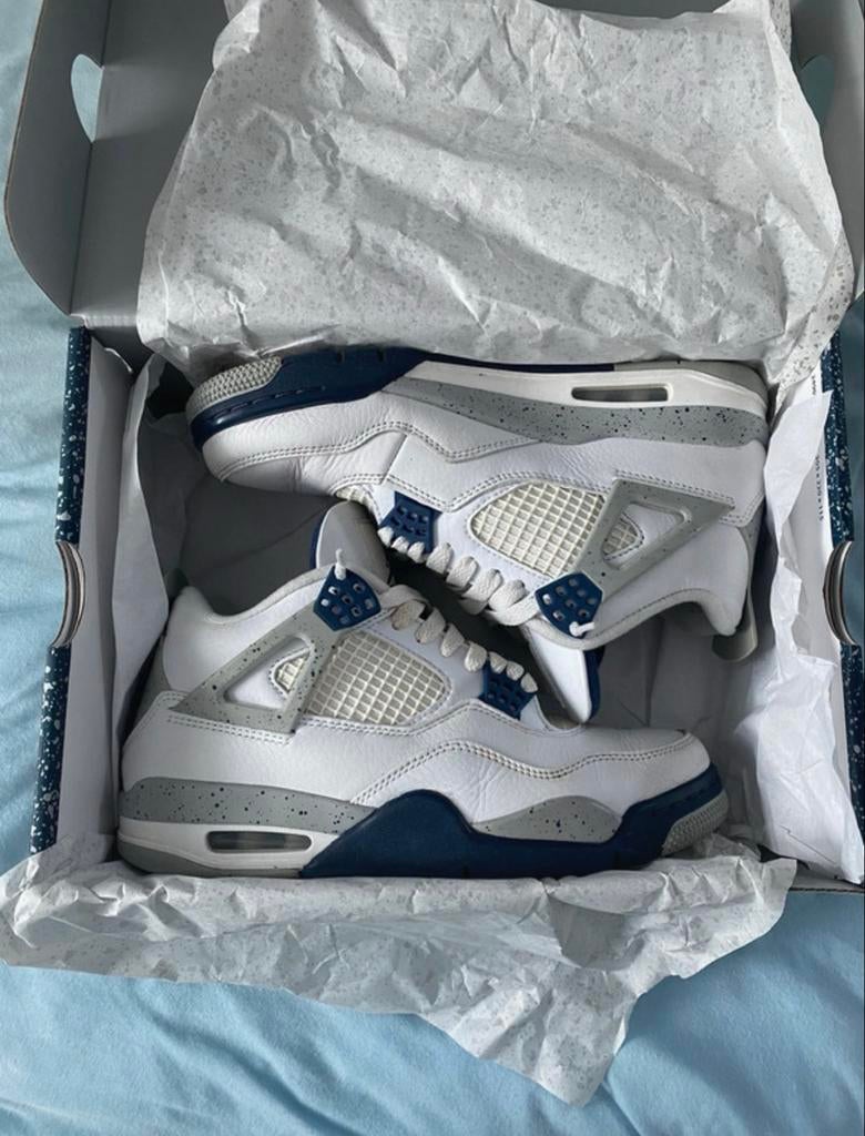 Jordan 4 White Midnight Navy, Kleding | Dames, Schoenen, Verzenden, Wit, Sneakers of Gympen, Zo goed als nieuw