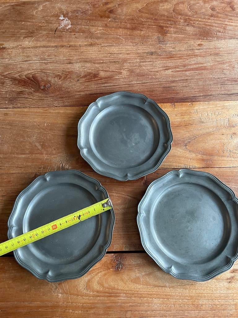 3 tinnen bordjes, Antiek en Kunst, Antiek | Tin, Ophalen