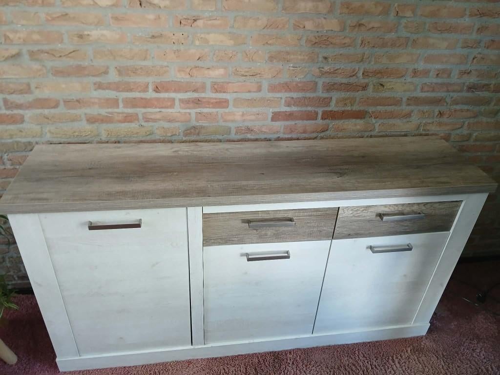 Dressoir meubel Wit - Eiken - 174 cm, Ophalen, Met deur(en), 150 tot 200 cm, Zo goed als nieuw
