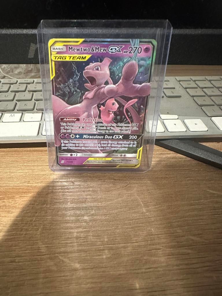 Mewtwo & Mew GX TAG TEAM Pokémon Kaart, Ophalen of Verzenden, Zo goed als nieuw, Losse kaart, Foil
