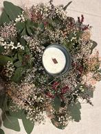 Kaars met bloemenkrans, Overige materialen, Gebruikt, Wit, Ophalen of Verzenden