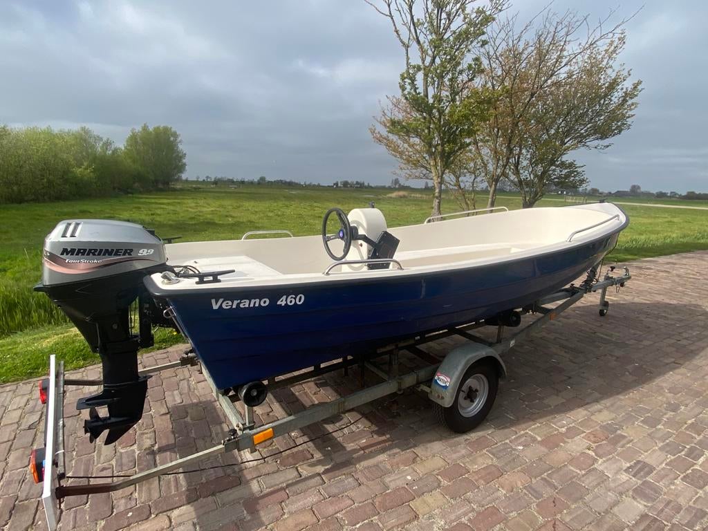 Consoleboot sloep Verano 460 mariner 9.9 viertakt en trailer, Gebruikt, Tot 10 pk, Ophalen of Verzenden, 3 tot 6 meter
