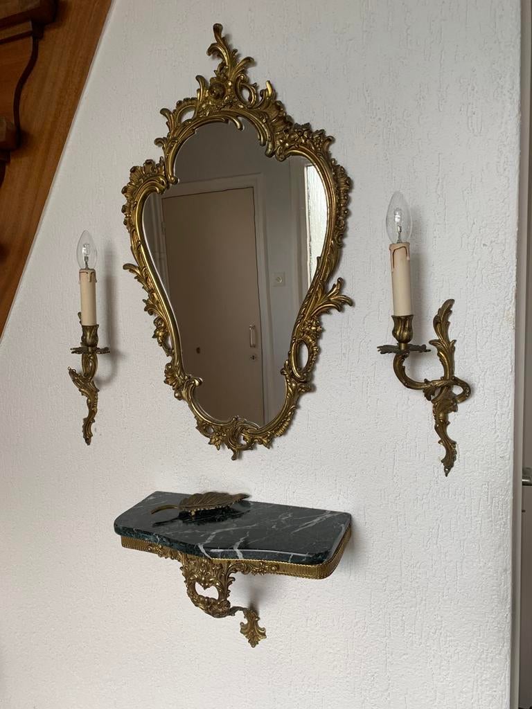 Antieke spiegel en lampjes en plankje, Ophalen, Ovaal, Minder dan 50 cm, Minder dan 100 cm