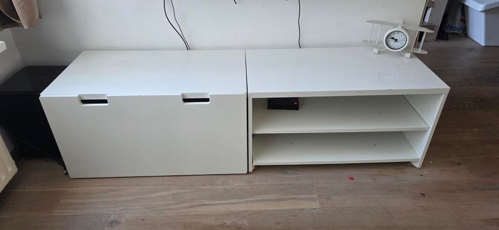 2x IKEA SMÅSTAD Kist/bank - Wit, met opbergruimte, Ophalen, Overige materialen, Gebruikt, 100 tot 150 cm