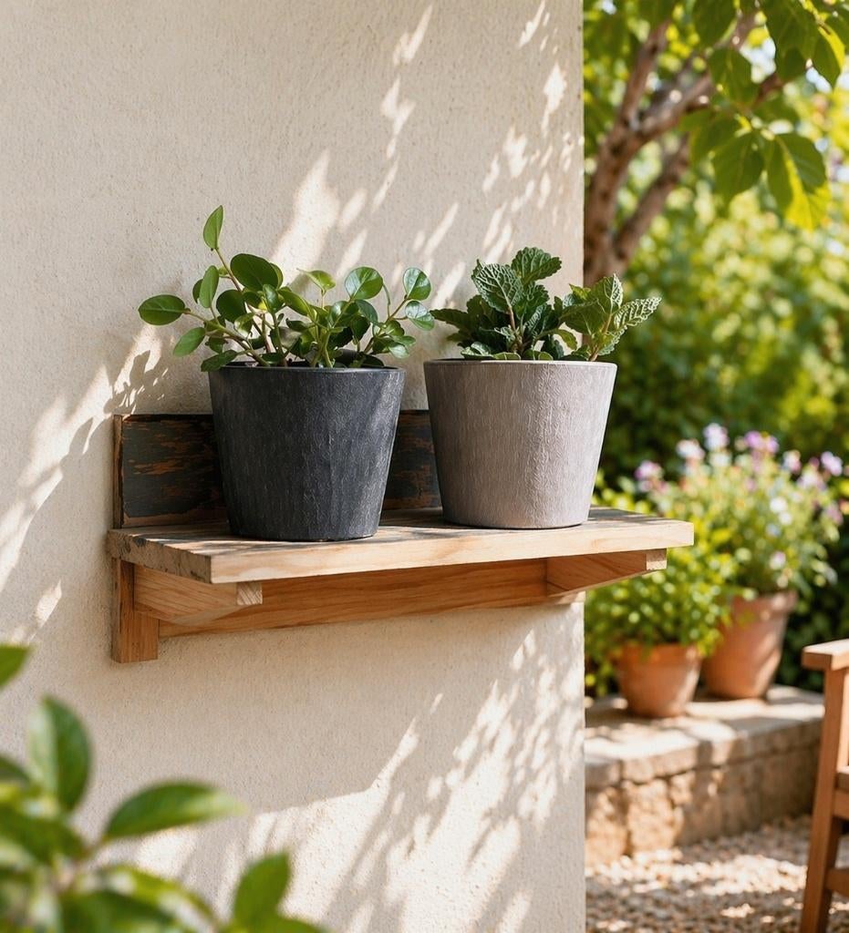 Partij houten wandrekken met twee plantenpotten, NHP International, Minder dan 30 cm, Ophalen of Verzenden, Info@nhp-international.com