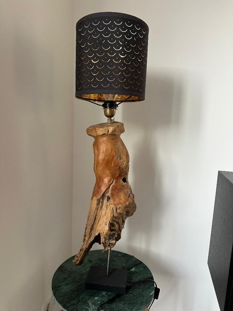 Staande lamp met natuur houten voet, Uniek, Ophalen of Verzenden, Zo goed als nieuw, Minder dan 100 cm