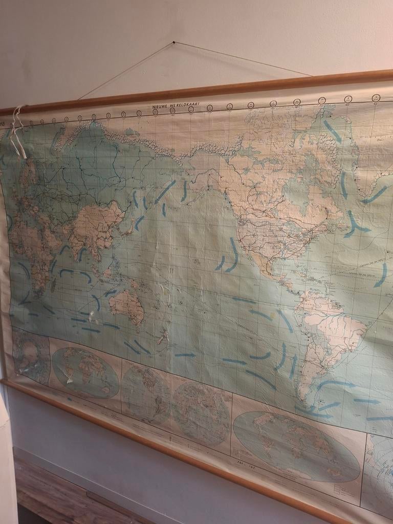 Grote vintage schoolplaat: Nieuwe Wereldkaart, Antiek en Kunst, Antiek | Schoolplaten, Ophalen