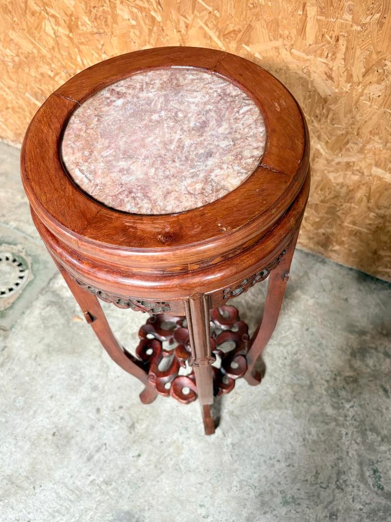 Antieke Chinese Plantentafel / Vaas Hocker - Marmer Inleg, Ophalen