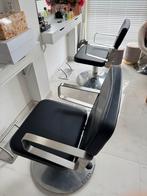 2x Olymp kappersstoelen met 2x voetensteunen, Ophalen, Zwart, Leer, Zo goed als nieuw
