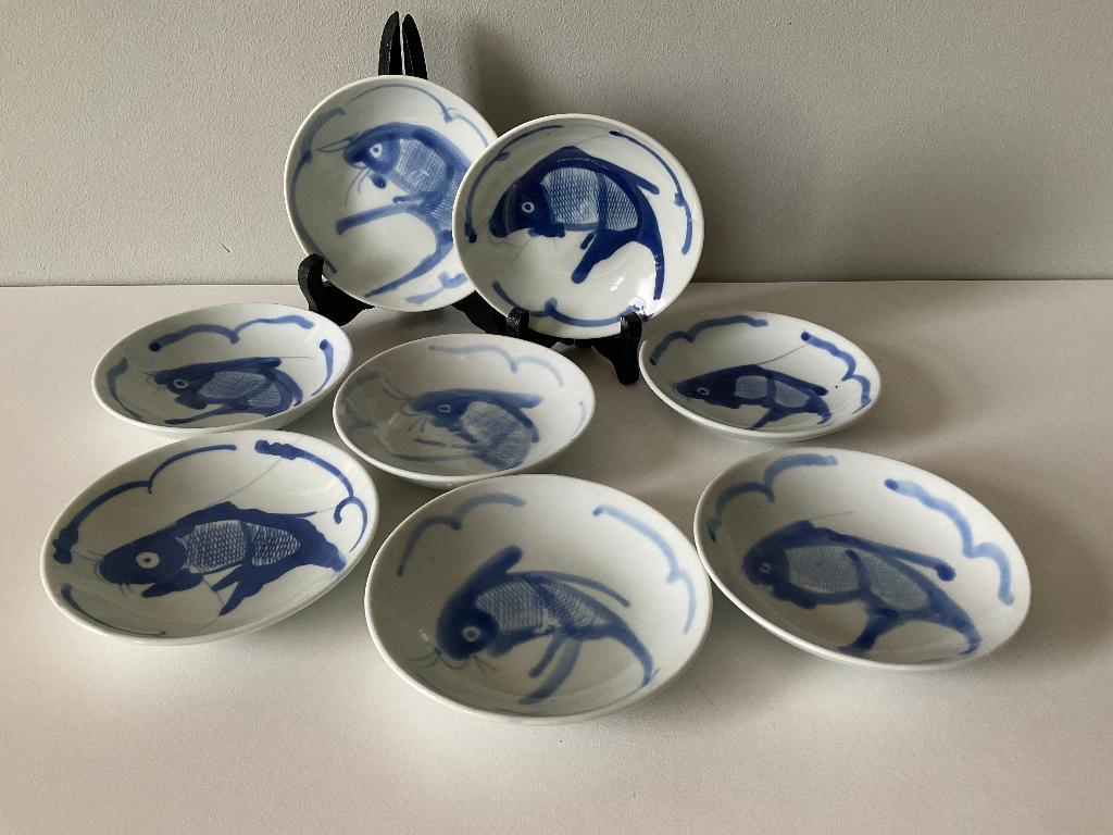 Bordjes of kommetjes (8) met koi karper, Chinees, vintage, Ophalen of Verzenden