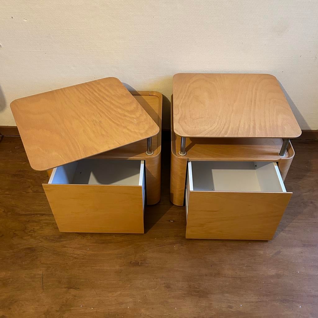 Auping Auronde nachtkastjes, beuken, Ophalen, Zo goed als nieuw, 45 tot 65 cm, Minder dan 55 cm