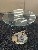 Glazen bijzettafel met ruimte voor tijdschriften, Huis en Inrichting, Tafels | Bijzettafels, Minder dan 55 cm, Rond, Modern, Ophalen