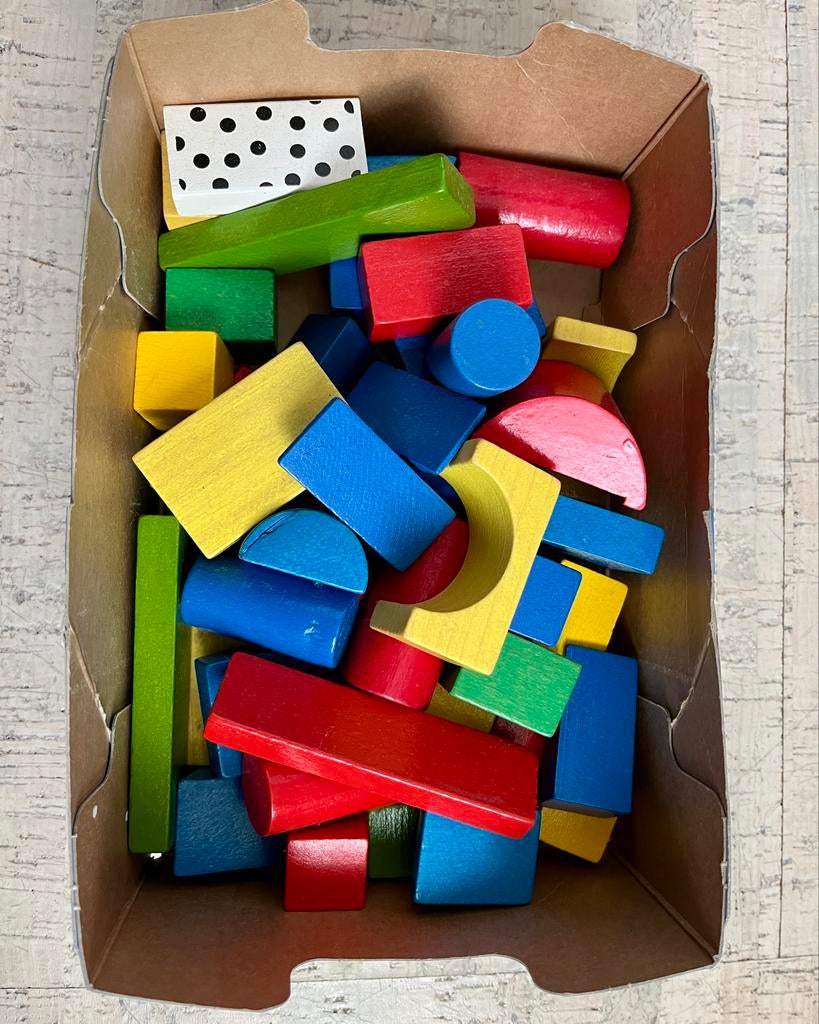 Houten gekleurde speelblokken, 45 stuks, Ophalen of Verzenden, Zo goed als nieuw, Overige typen