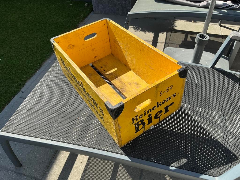 Heineken bierkrat van hout uit 1959 zeer zeldzaam, Ophalen of Verzenden, Zo goed als nieuw, Heineken