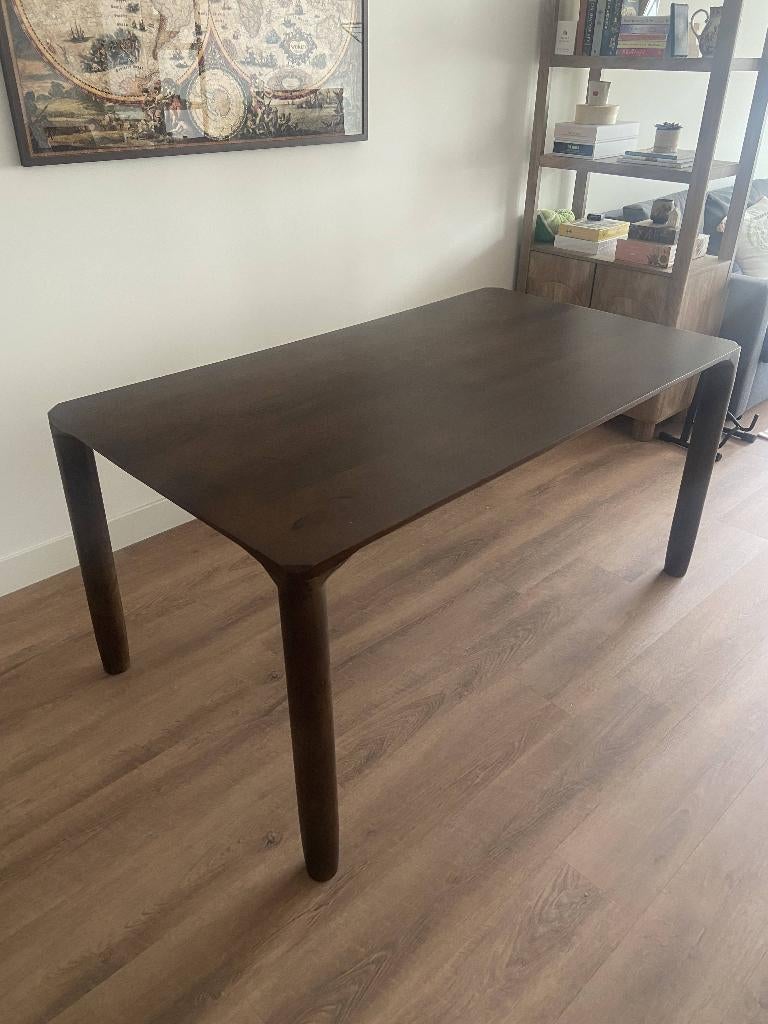 Dark Wood Designer Dining Table – 160cm, Ophalen, 50 tot 100 cm, Zo goed als nieuw, Vijf personen of meer