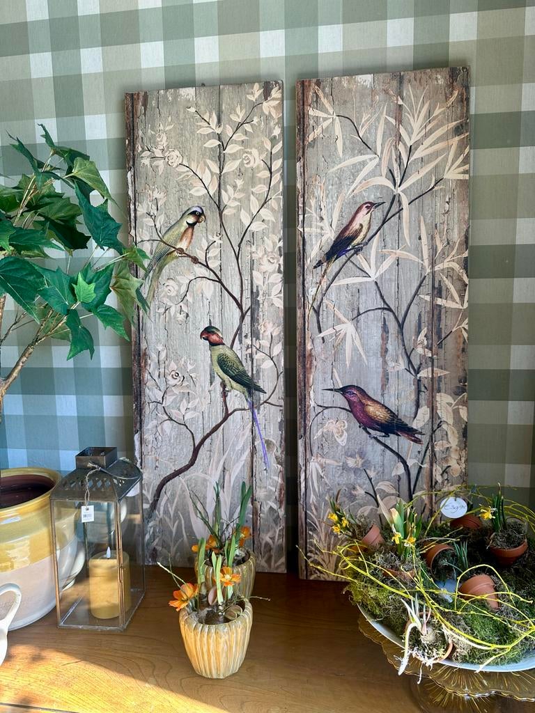 Set van 2 decoratieve wandpanelen met vogel- en bloemmotief, Ophalen, -, Zo goed als nieuw, Wandbord of Wandpaneel