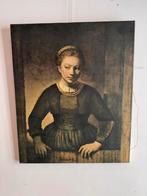 Brocante Prent Rembrandt: Jonge Vrouw aan de Onderdeur, Ophalen of Verzenden
