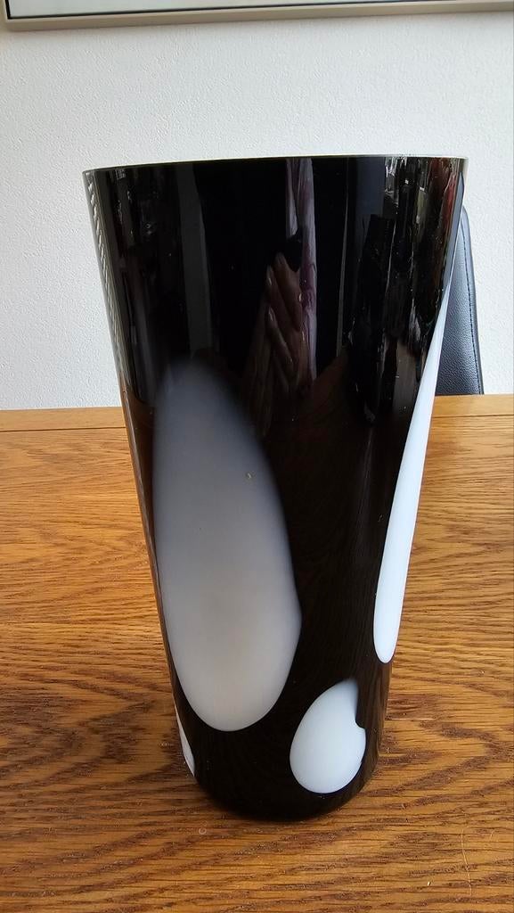 Murano Space Age Vaas Zwart-Wit Handgeblazen, Ophalen of Verzenden
