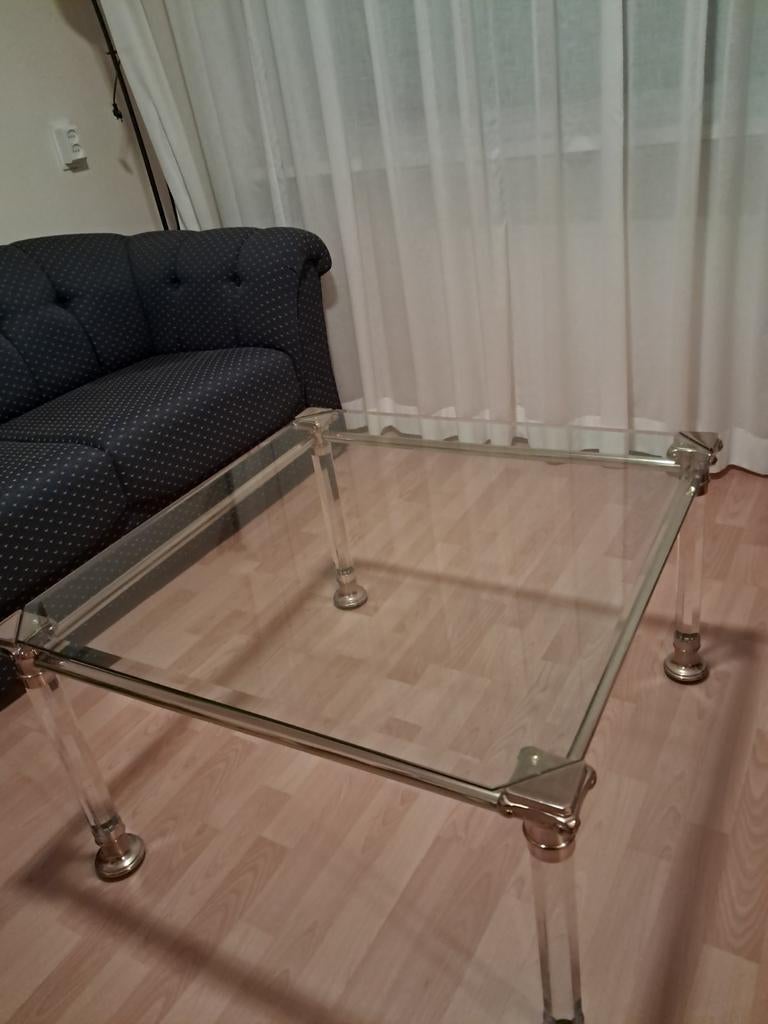 Glazen salon tafel, Gebruikt, 50 tot 100 cm, Vierkant, Minder dan 50 cm