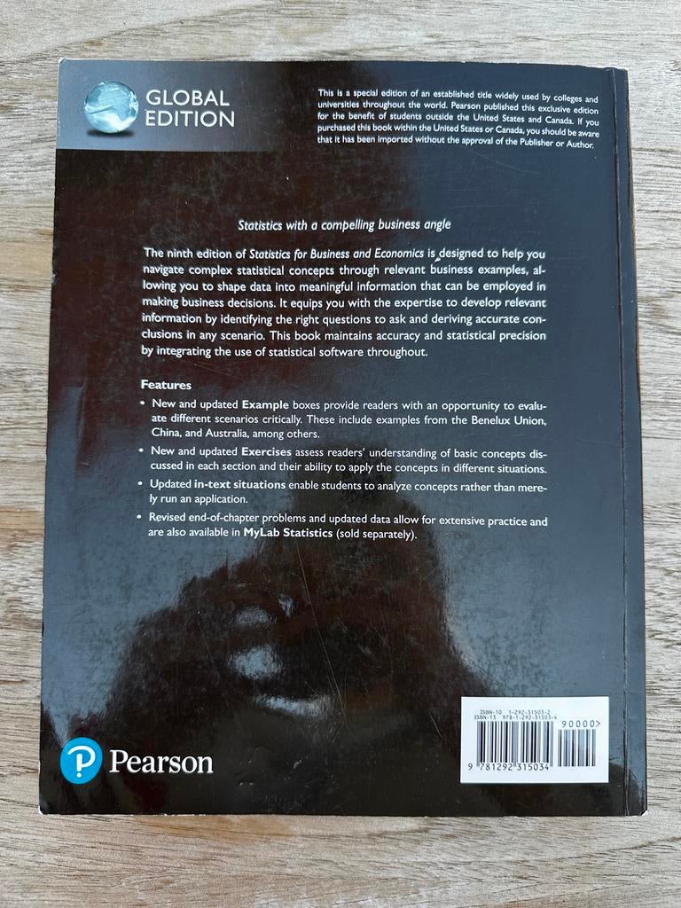 Statistics for Business and Economics - 9e editie, Ophalen of Verzenden, Zo goed als nieuw, Overige niveaus, Bedrijfseconomie of M&O