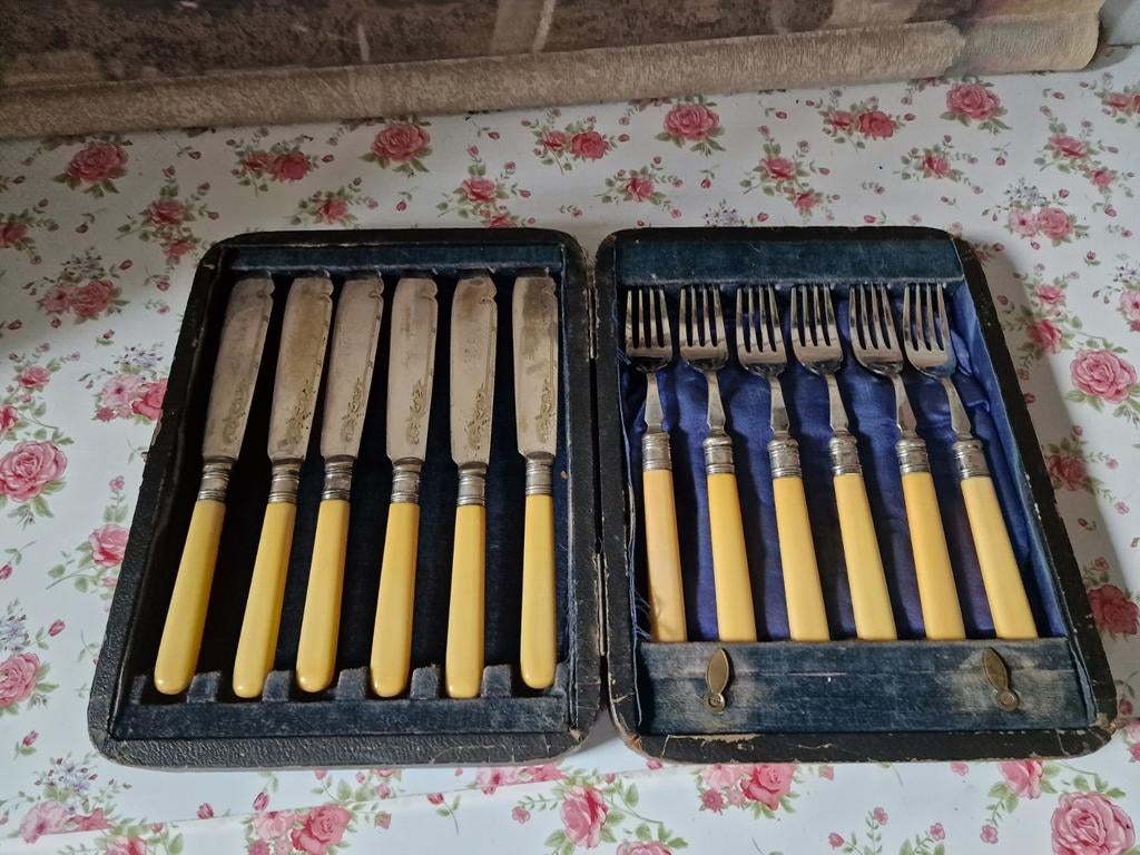 Antiek verzilverd visbestek, Antiek en Kunst, Antiek | Bestek, Ophalen of Verzenden