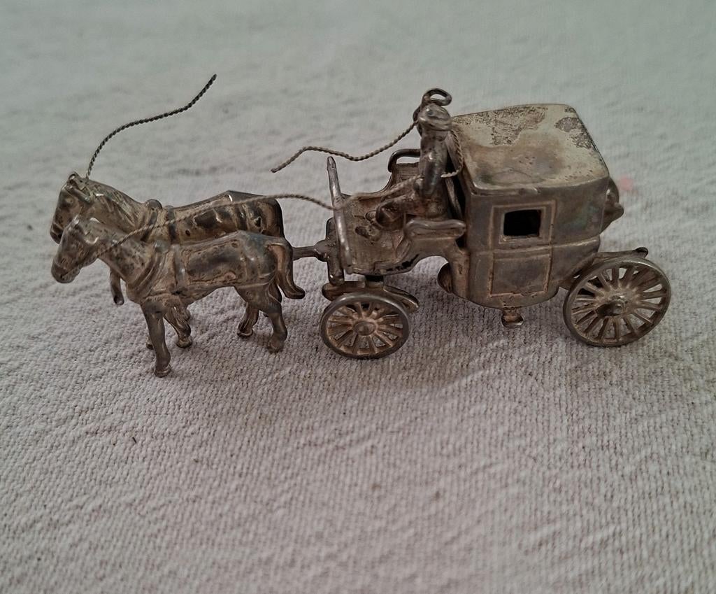 Echt zilveren koets met paarden, Ophalen of Verzenden