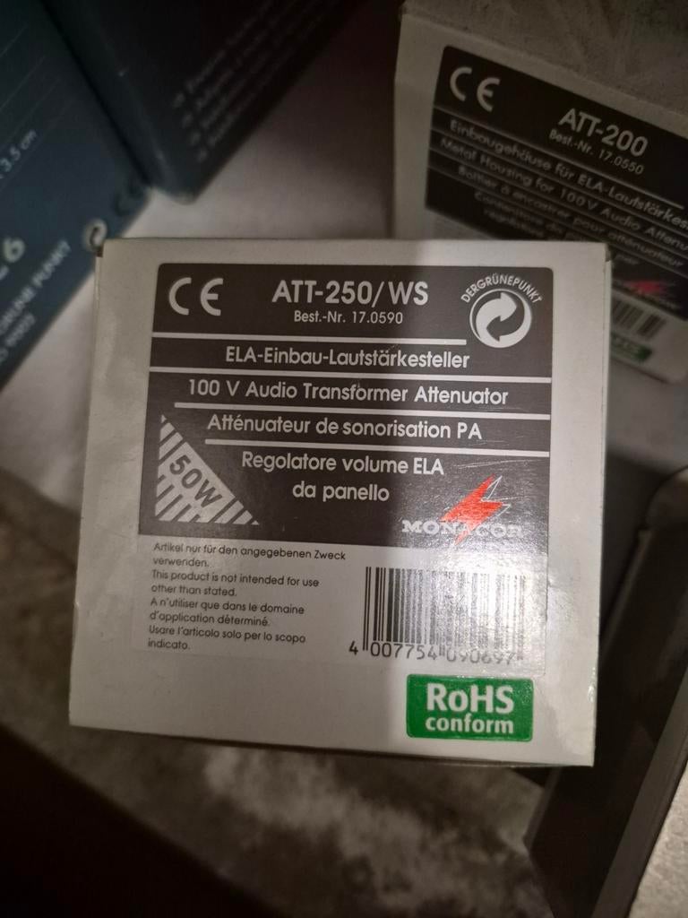 Monacor ATT-250/WS 100V Audio Transformer Attenuator, Audio, Tv en Foto, Luidsprekers, Ophalen of Verzenden