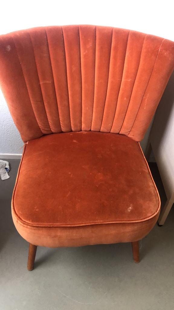 Oranje fluwelen stoeltje - Vintage stijl, Huis en Inrichting, Stoelen, Ophalen, Gebruikt, Overige kleuren, Eén