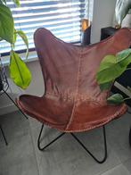 Mooie lederen Vlinderstoel in goede staat, Huis en Inrichting, Stoelen, Ophalen, Gebruikt, Bruin, Eén