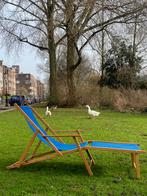 Vintage verstelbare strandstoel met voetensteun, blauw, Ophalen